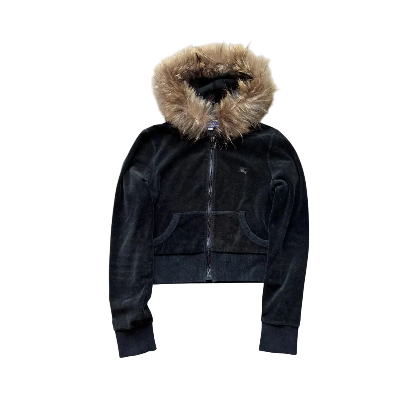 BURBERRY CROPPED FUR ZIP UP HOODIE