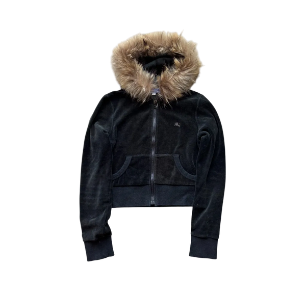BURBERRY CROPPED FUR ZIP UP HOODIE