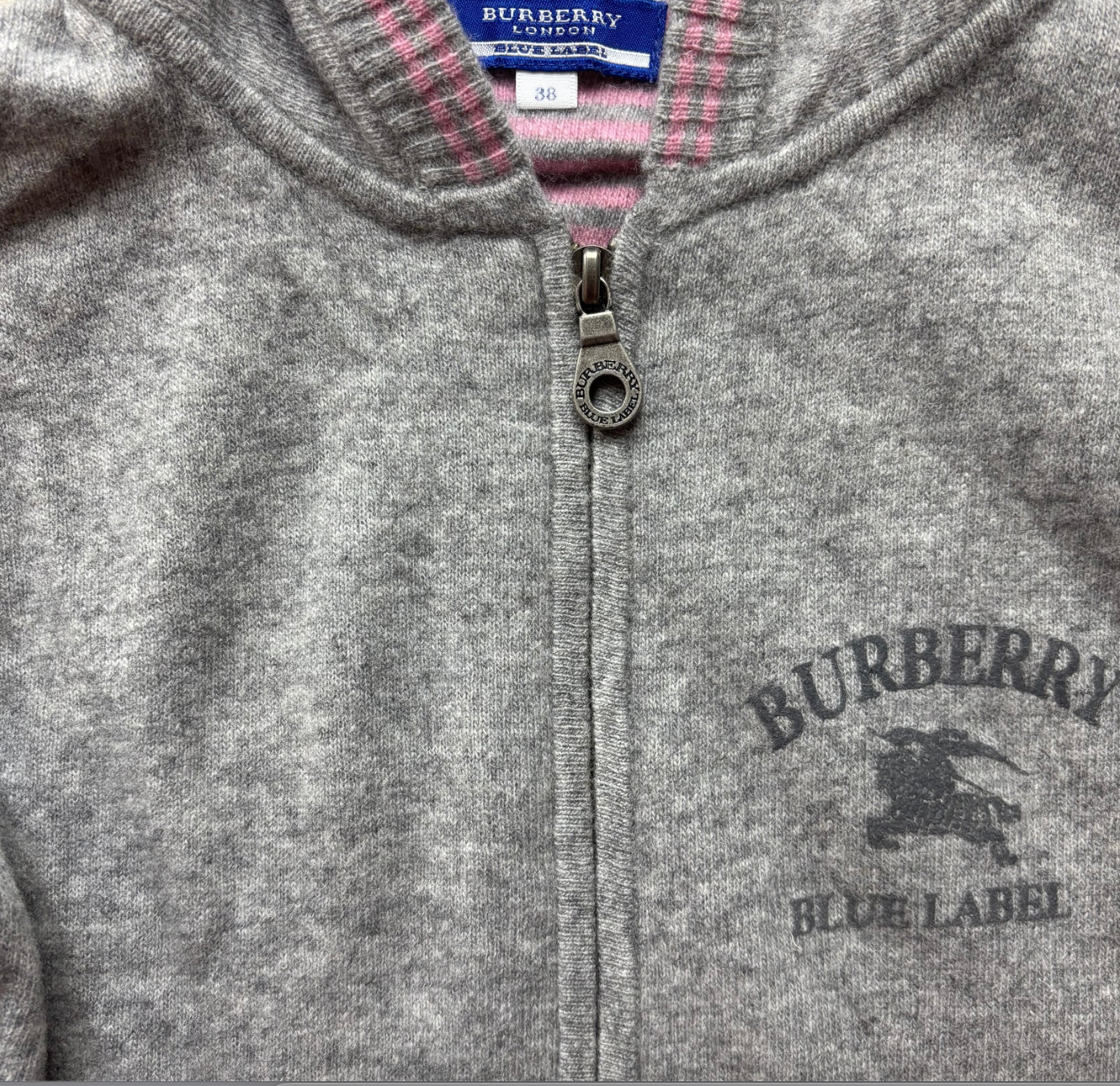 BURBERRY GREY ZIP UP HOODIE