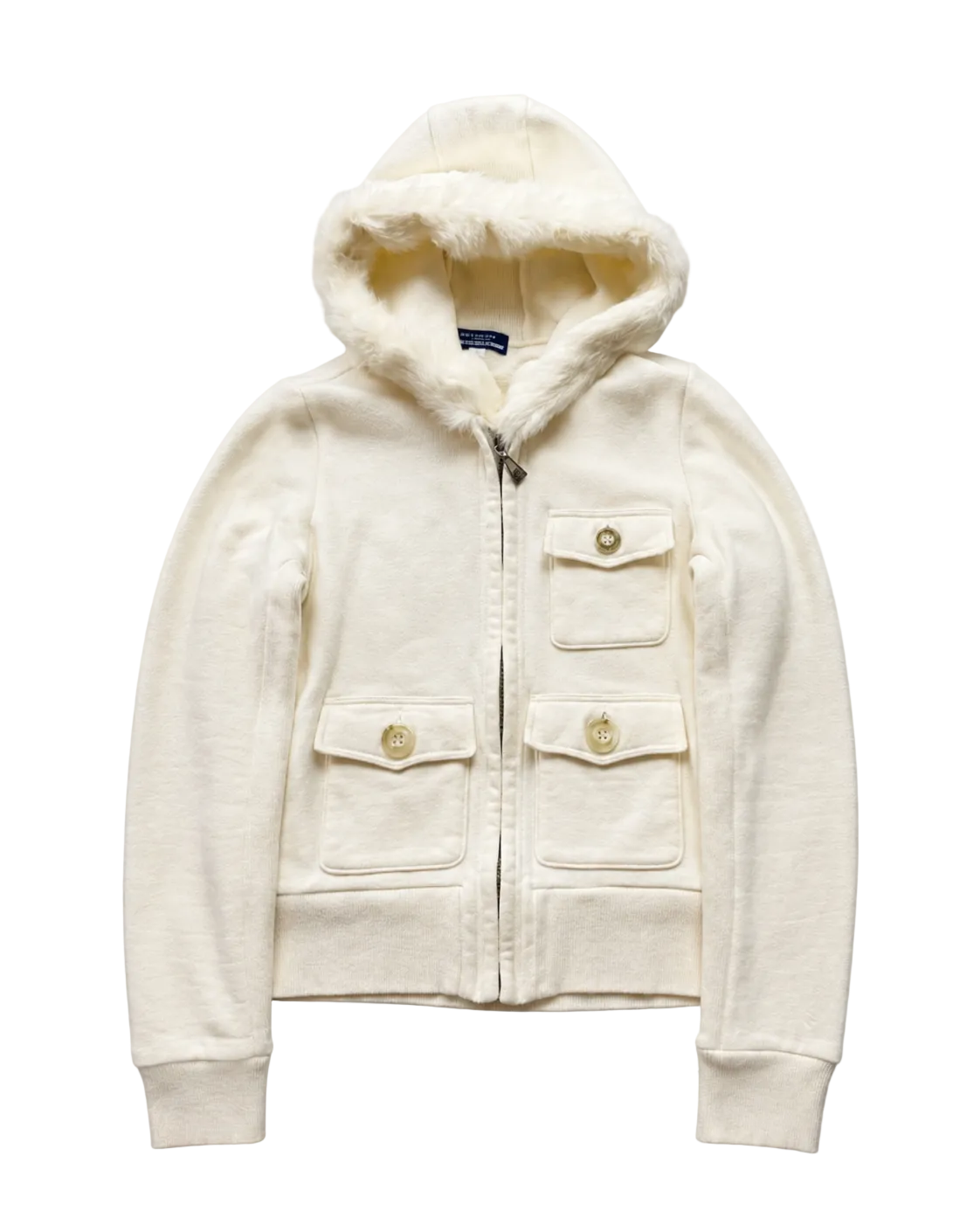 BURBERRY WHITE FUR ZIP UP HOODIE