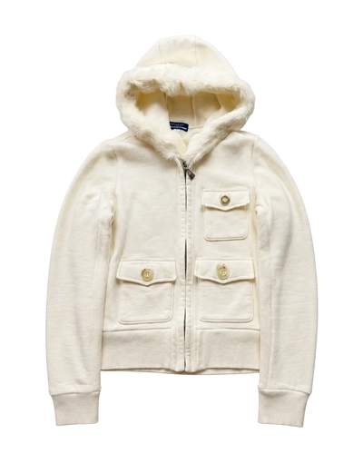 BURBERRY WHITE FUR ZIP UP HOODIE