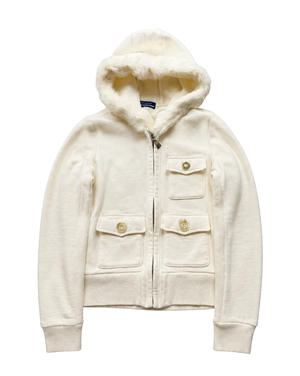 BURBERRY WHITE FUR ZIP UP HOODIE